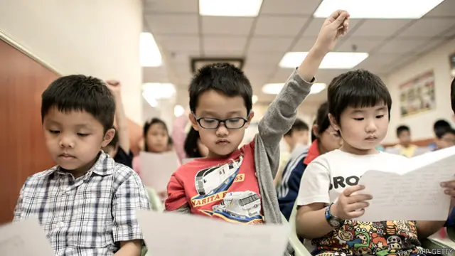 Estudiantes en una escuela en China