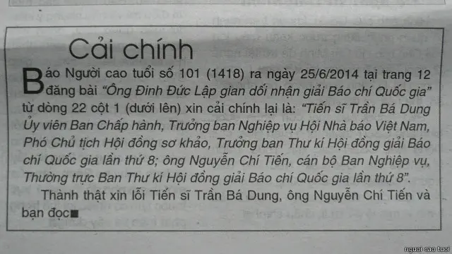 Báo Người cao tuổi từng phải đăng cải chính về chuyện bài vở