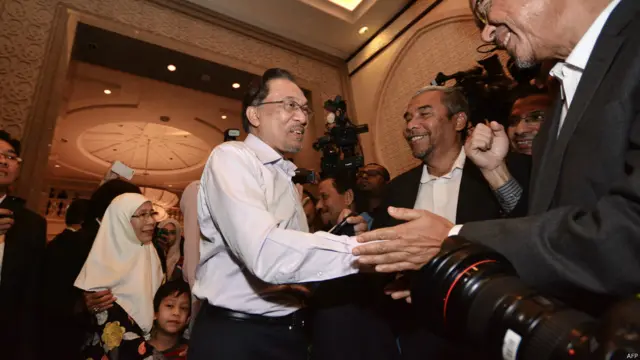 安瓦尔（中）抵达布城司法宫（10/2/2015）