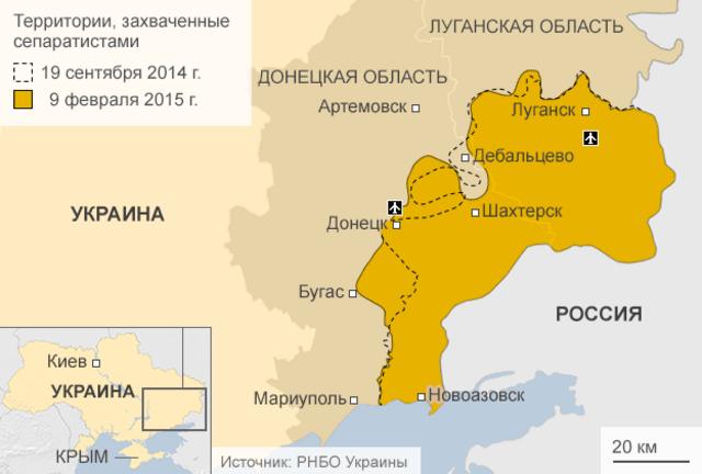 Карта позиций сторон в Донбассе