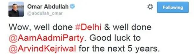 زبردست، بہت بہت مبارکبار دہلی کو اور عام آدمی پارٹی کو اور اروِند کیجریوال کے لیے اگلے پانچ سال کے لیے نیک تمنائیں