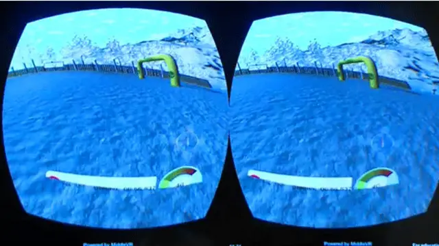 El usuario virtual puede ver en una pantalla de la consola Xbox su propio descenso por la pista.