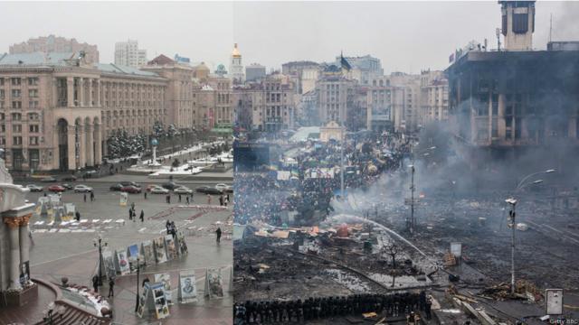 19 лютого. День перемир'я. Вид на Майдан Незалежності з даху торгового центру "Глобус".