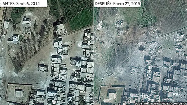 Imagen satelital de Kobane