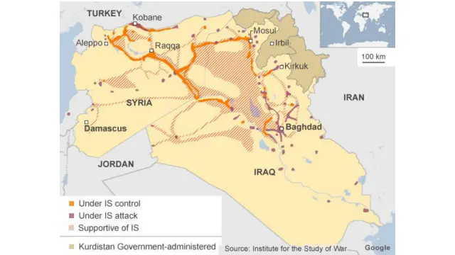 ИД назоратидаги ерлар зарғалдоқ рангда белгиланган; ИД ҳужуми остидаги жойлар қирмизи рангда; ИДга дастак бўлган ерларга қизил чизиқ тортилган.
