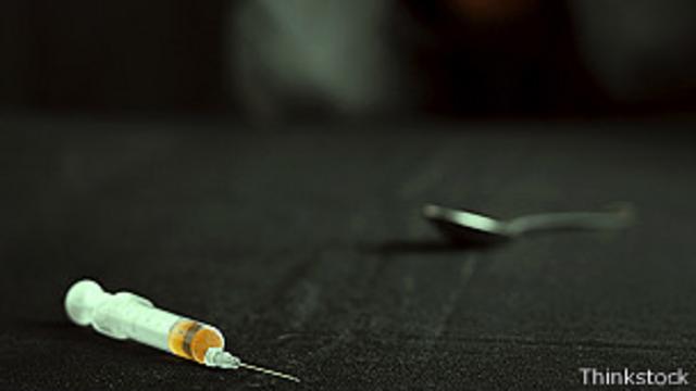 Inyectadora y cuchara para heroína