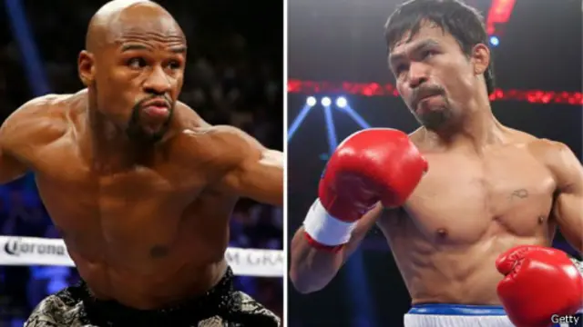 Floyd Mayweather (gauche) vs Manny Pacquiao (droite)