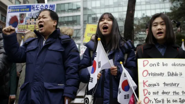 韩国民间团体强力抗议日本主张争议岛屿主权的行为。