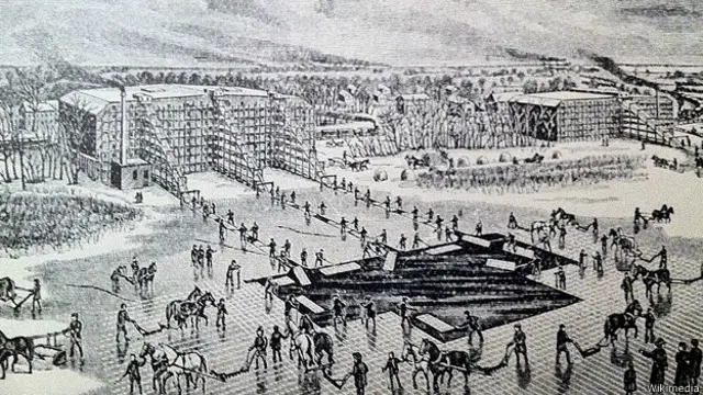 Sacando hielo en Indiana, cerca de 1880