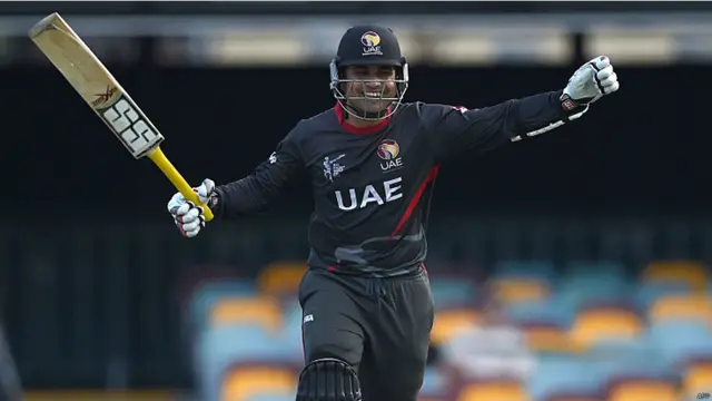 متحدہ عرب امارات کی جانب سے شیمان انور نے شاندار بلے بازی کرتے ہوئے 78 گیندوں پر دس چوکوں اور ایک چھکے کی مدد سے سنچری مکمل کی۔ 