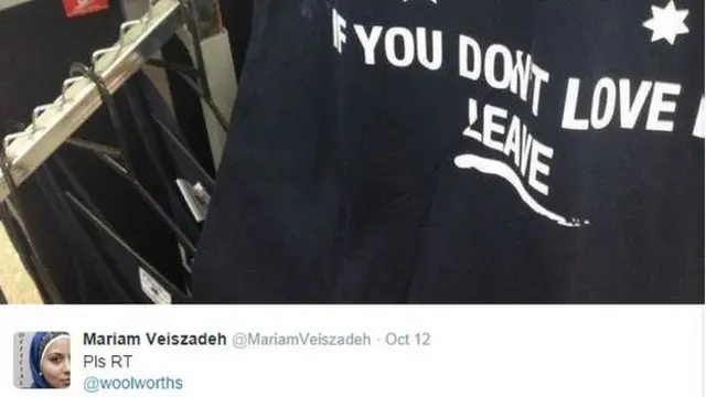Mariam merilis twit yang menyoroti kalimat pada kaus bergambar bendera Australia.
