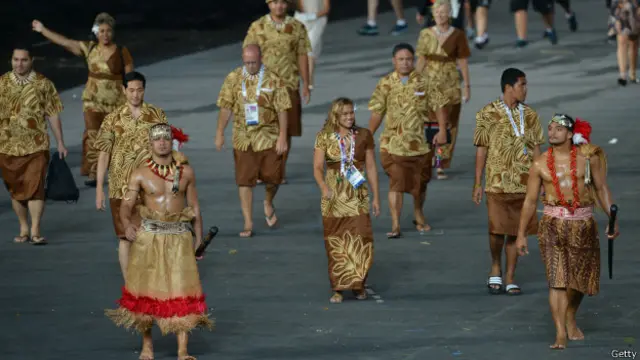 Los samoamericanos desfilaron con sus vestimentas tradicionales en los Juegos Olímpicos de Londres.