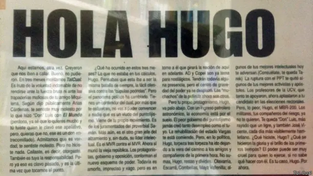 El primer editorial de Tal Cual. 