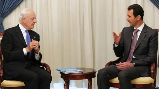 دي مستورا والرئيس الأسد في لقاء سابق