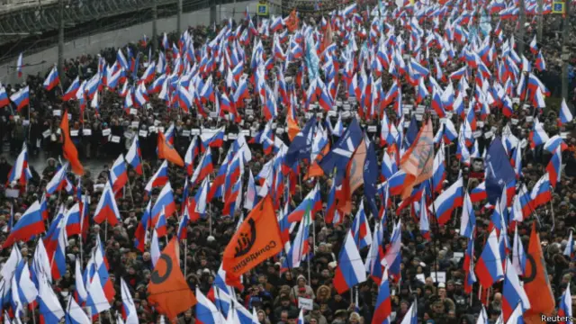 Траурный марш в Москве в память об убитом оппозиционном политике Борисе Немцове