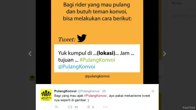 Sudah ada beberapa konvoi yang dilakukan melalui akun Twitter ini. Setiap orang yang ikutan, wajib memberi info jika sudah sampai tujuan dengan selamat. 