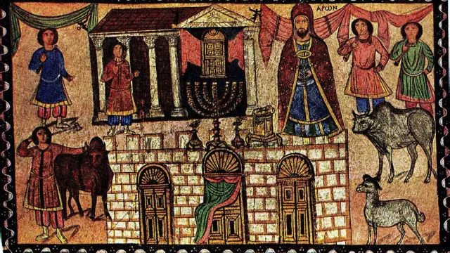 نقاشی دیورای از دورا اروپوس از دوره اشکانی و نمایش صحنه گشایش هیکل دوم در اورشلیم که در حکومت داریوش به پایان رسید