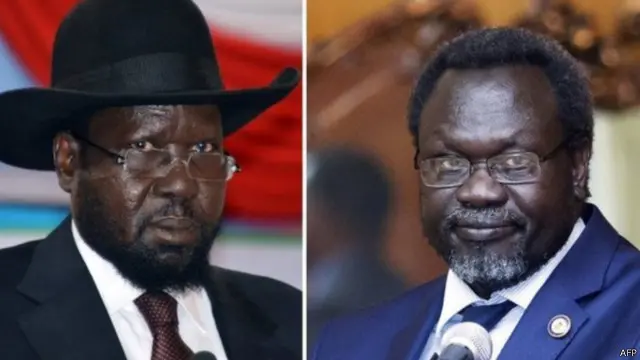 أمام الرئيس سلفا كير (يسار) ونائبه السابق ريك مشار (يمين) مهلة حتى الخميس للتوصل إلى اتفاق سلام