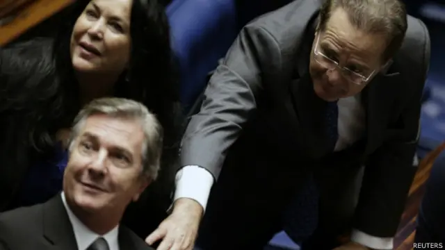 Líder del Senado brasileño, Renan Calheiros, junto al expresidente Fernando Collor.