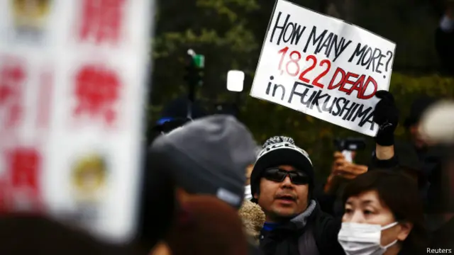 La protesta tuvo lugar días antes del cuarto aniversario del terremoto y del tsunami que dañaron la planta nuclear de Fukushima.