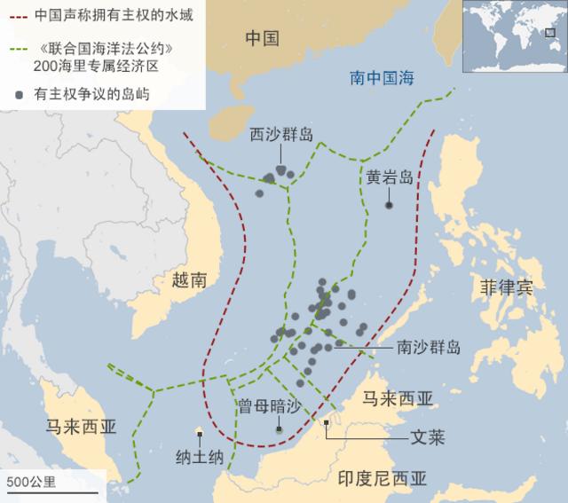 中國聲稱擁有主權的水域地圖
