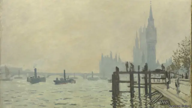 Картина Клода Моне "Чайки. Река Темза в Лондоне. Здание парламента"