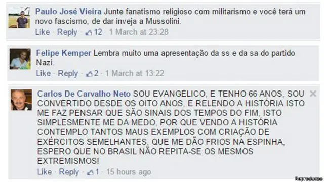 Comentários sobre Gladiadores do Altar no Facebook | Foto: Reprodução