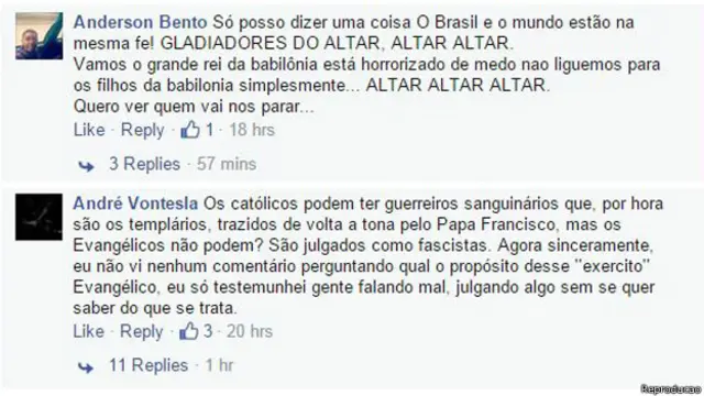 Comentários favoráveis a Gladiadores do Altar | Foto: Reprodução