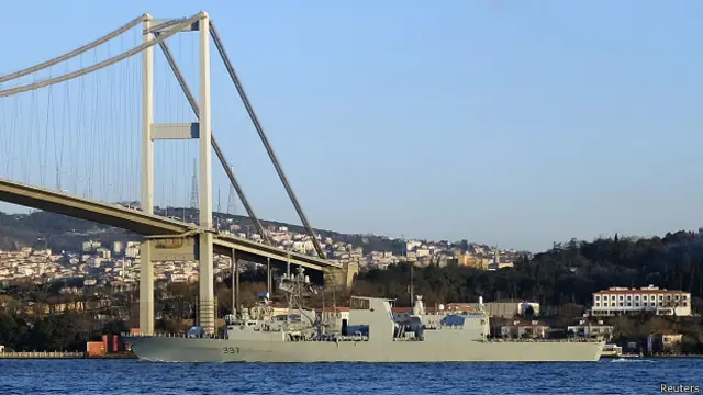 Канадский фрегат проходит через пролив Босфор