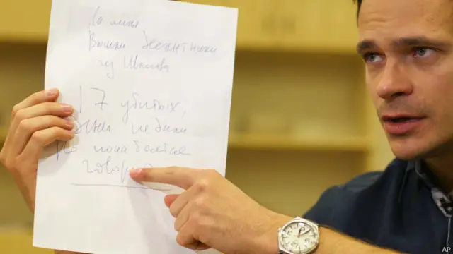 Илья Яшин демонстрирует записку Бориса Немцова