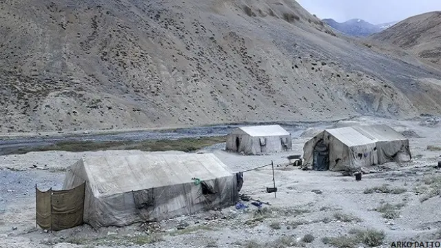 भारत के लद्दाख क्षेत्र में सड़क बनाने के काम में लगे मजदूर