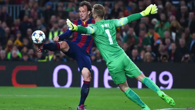 Joe Hart mampu membendung 10 potensi gol FC Barcelona di Stadion Nou Camp.