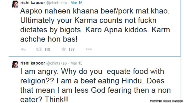 महाराष्ट्र में गौ-हत्या का क़ानून कड़ा किए जाने पर अभिनेता ऋषि कपूर की ट्विटर पर प्रतिक्रिया.