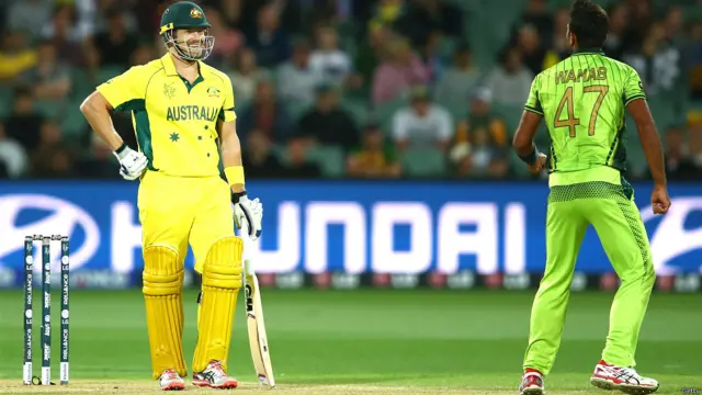 وہاب ریاض کی تیز رفتار بولنگ نے آسٹریلوی بیٹسمینوں کو خاصا پریشان کیا اور اسی کوشش میں وہ مائیکل کلارک اور ڈیوڈ وارنر کو آؤٹ کرکے اس عالمی کپ میں اپنی وکٹوں کی تعداد 16 تک بھی لے گئے۔