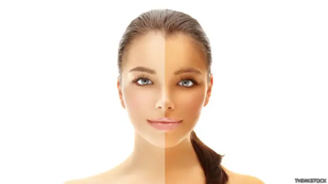 Rostro sin broncear y bronceado