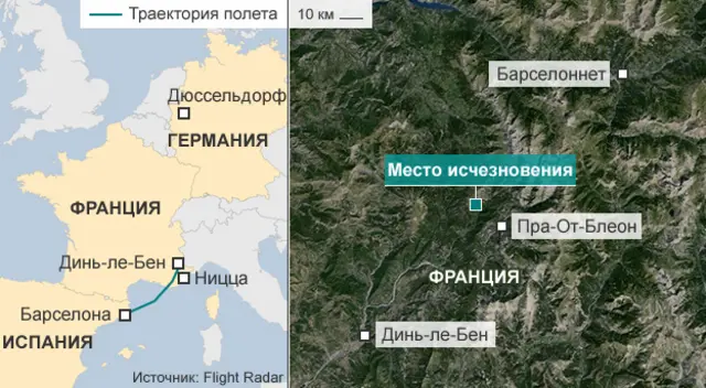 карта места падения