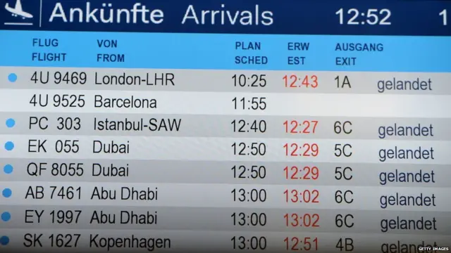 Електронне табло в аеропорту Дюссельдорфа