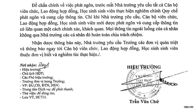 Công văn của Đại học Lâm Nghiệp