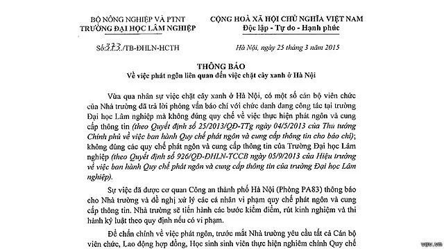 Văn bản của Đại học Lâm nghiệp