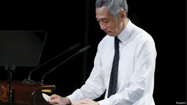 李光耀的儿子、现任总理李显龙在致辞