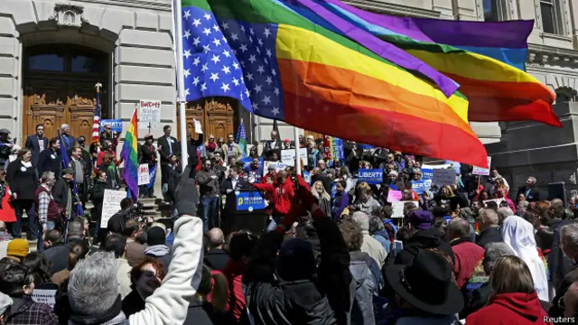 Демонстрация против закона о религиозных свободах в Индианаполисе