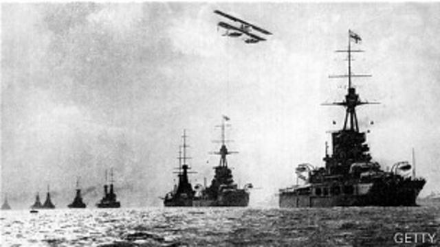 Ilustración de la flota británica durante la Primera Guerra Mundial.