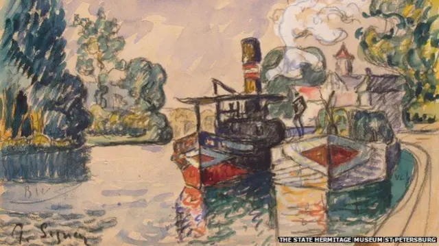 Uma cópia de Landis da aquarela do neoimpressionista francês Paul Signac...