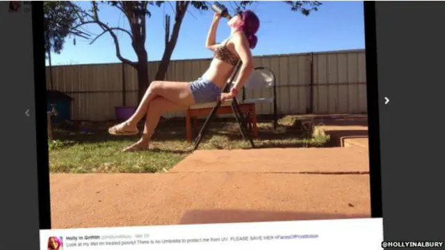 PSK dari Australia, Holly, keberatan profesinya digambarkan dengan foto korban perdagangan manusia dari Eropa Timur.