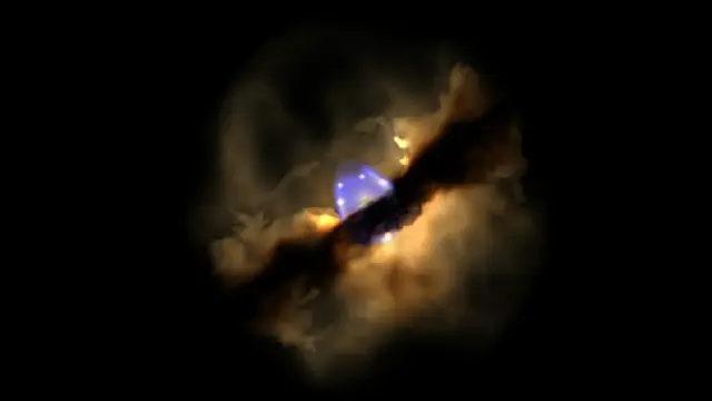 Data tahun 1996 - diilustrasikan dengan simulasi 3D- menunjukkan ledakan angin yang bulat dan pepal (warna biru) 