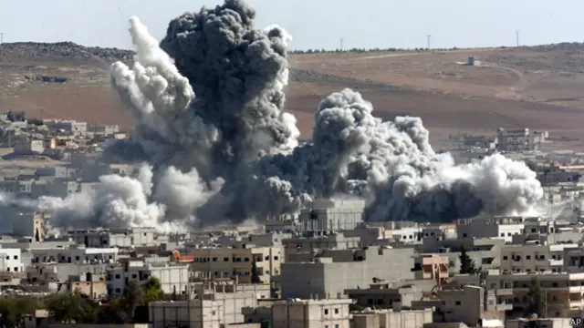 ضرب التحالف مواقع لداعش قرب كوباني