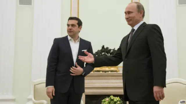 Владимир Путин и премьер-министр Греции Алексис Ципрас в Кремле 8 апреля 2015 г.