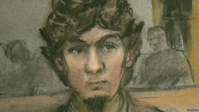 Джохар Царнаев (рисунок из зала суда)