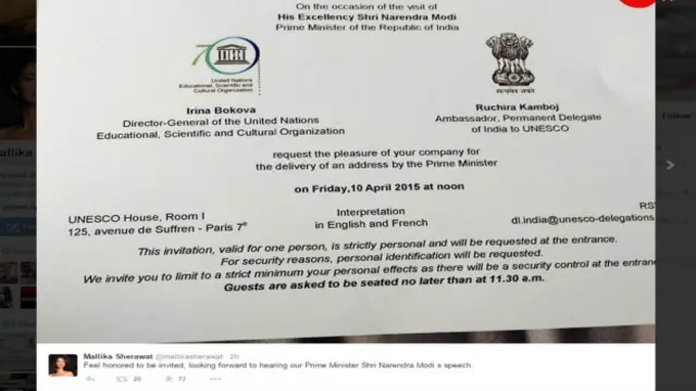 ملکہ شیراوت کو یونیسکو کی طرف سے پیرس میں وزیر اعظم نریندر مودی کو سننے کے لیے مدعو کیا گیا ہے