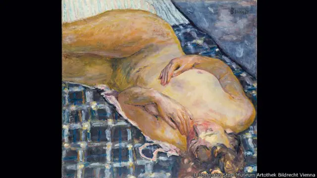 Пьер Боннар, "Обнаженная, лежащая на бело-голубом клетчатом фоне", ок. 1909 г.